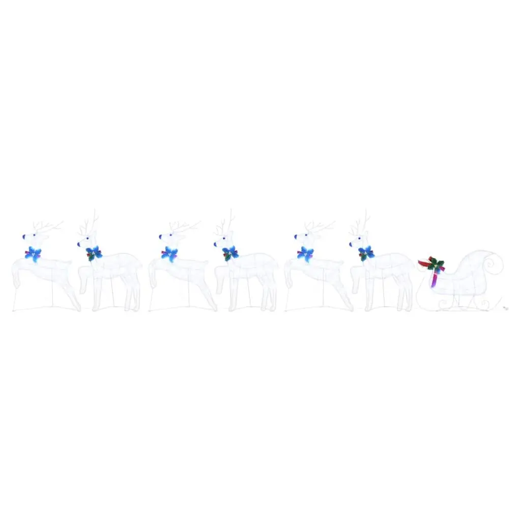 LED Reindeer Decorations Fabric 7 Piece White Art Deco Style