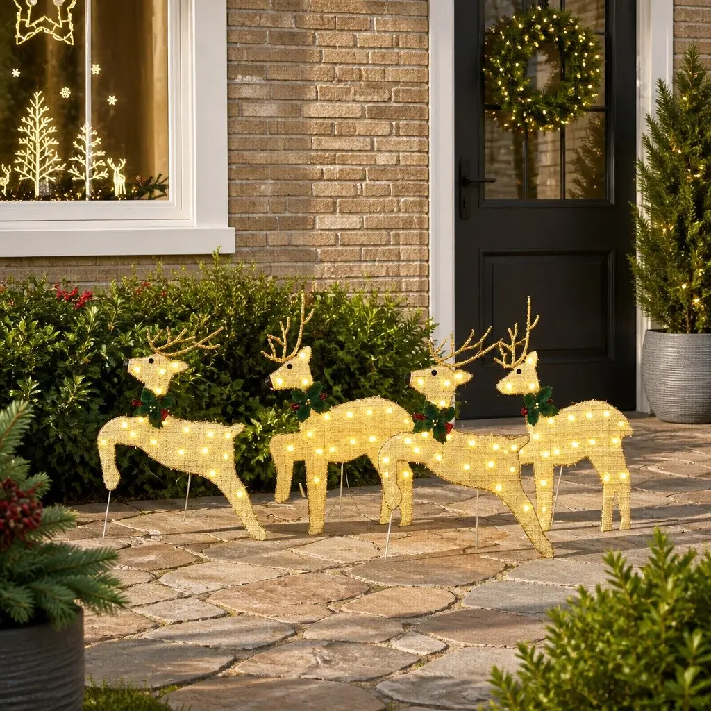 LED Reindeer Decoration Art Deco 4 Pieces Gold