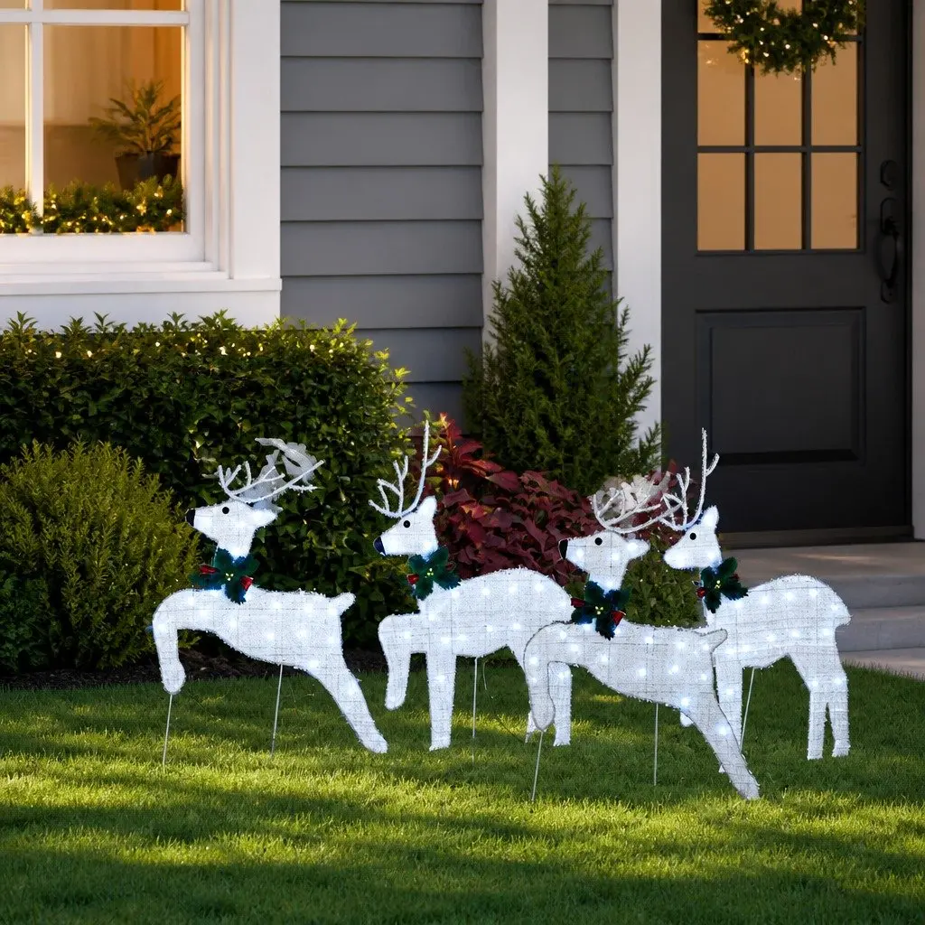 LED Reindeers Art Deco Silver 4 Piece Holiday Decorations