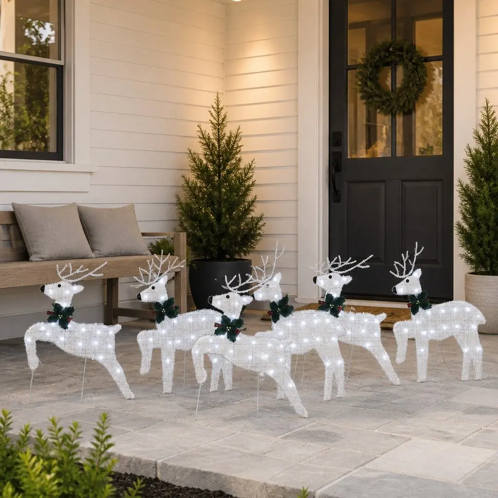 LED Reindeers Silver Art Deco 6 Piece Holiday Home Garden Decoration Lights