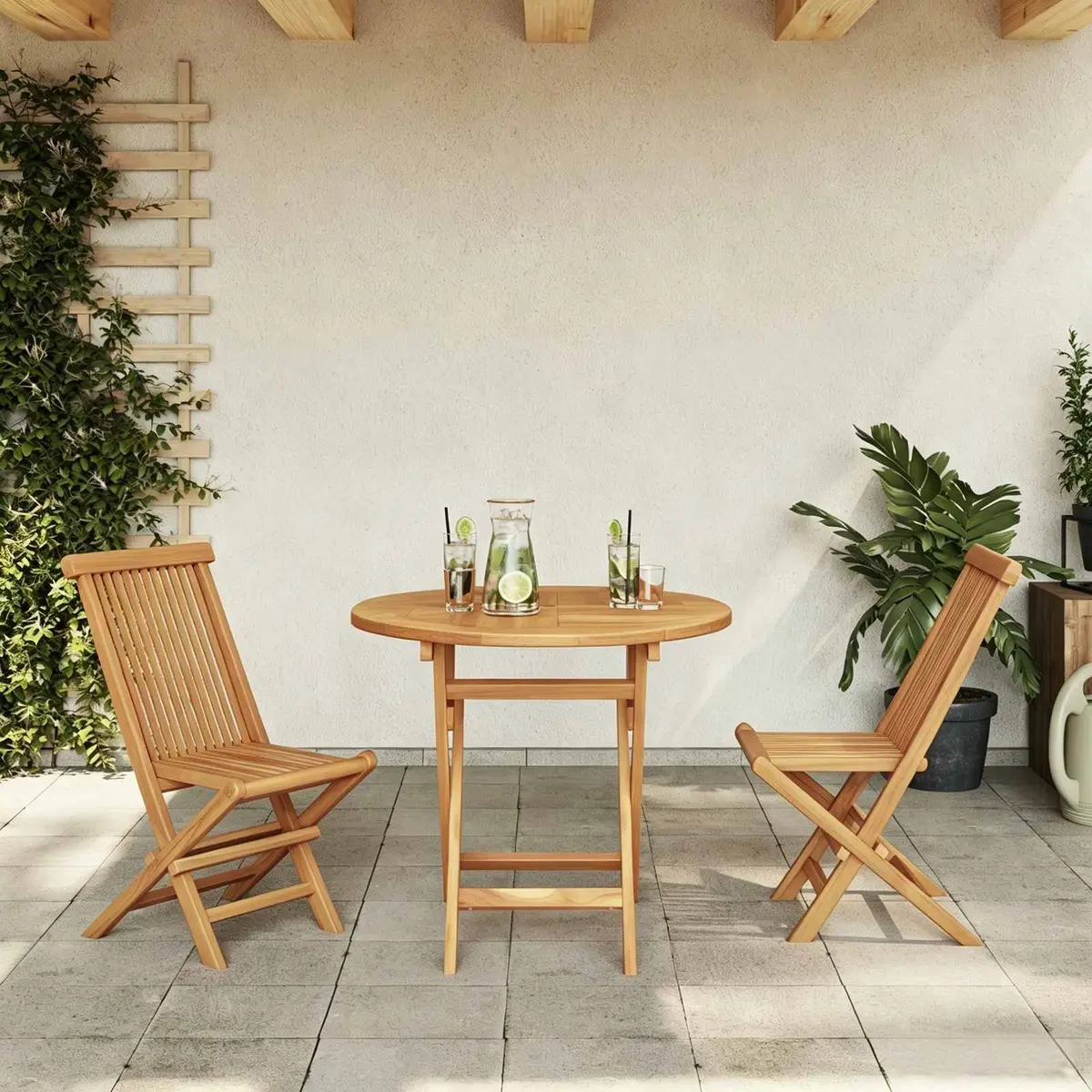 Outdoor Dining Set Solid Acacia Wood Brown 3 Pieces Table and Chairs