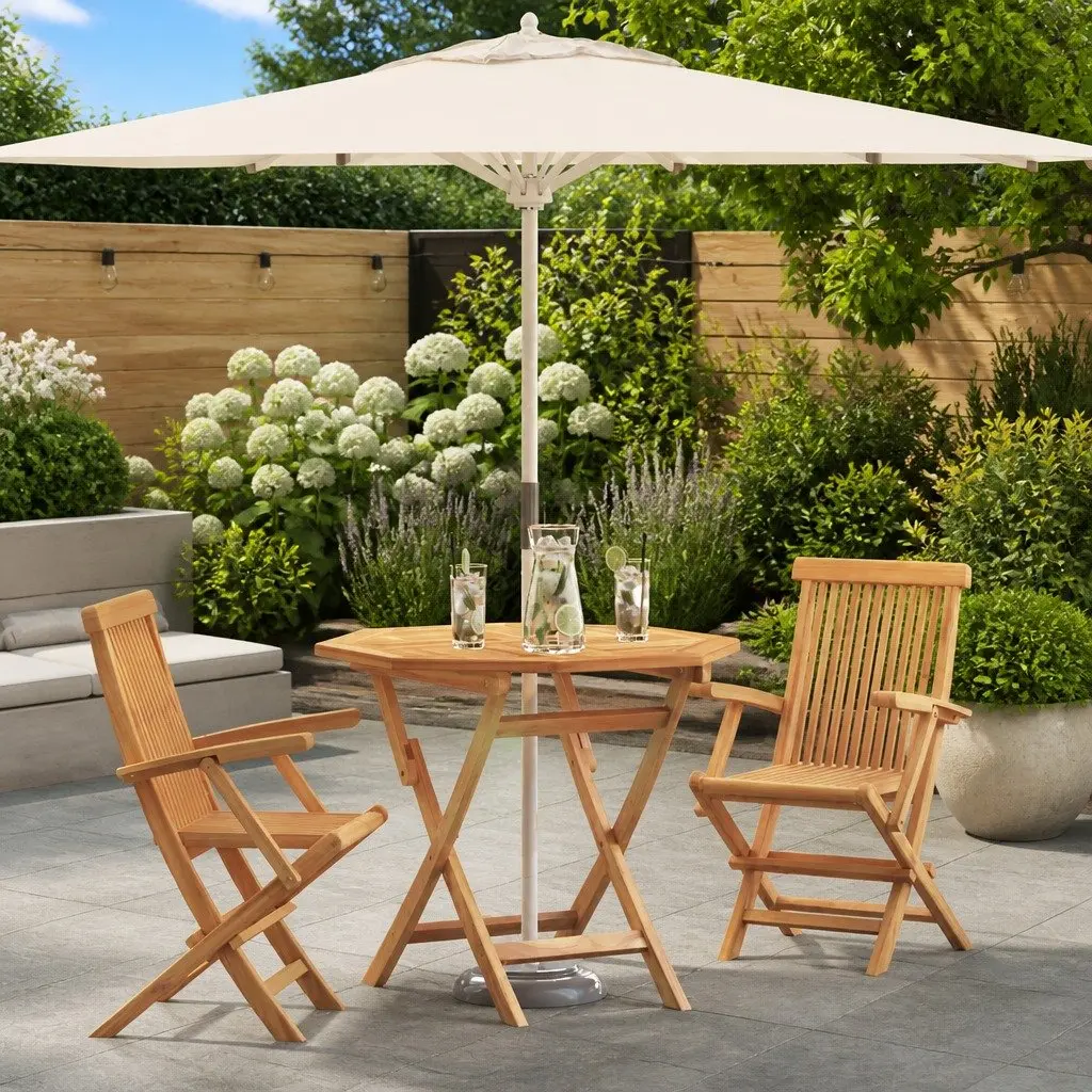 Garden Dining Set Solid Acacia Wood 3 Piece Outdoor Furniture Brown