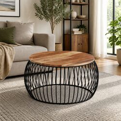 Coffee Table Ø68 cm Brown Wooden Side Table Living Room Furniture Accent Piece