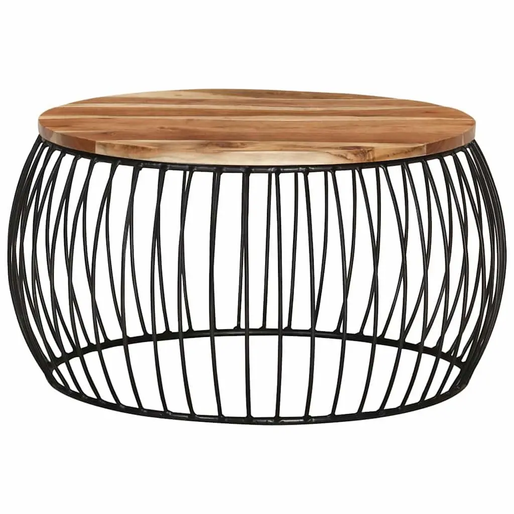 Coffee Table Solid Acacia Wood Ø68 cm Brown Powder Coated Iron Frame