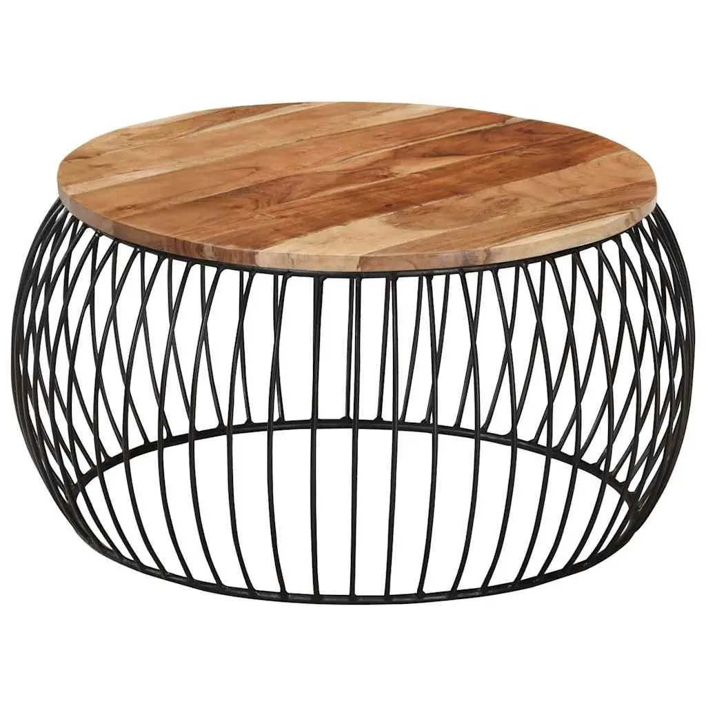 Coffee Table Solid Acacia Wood Ø68 cm Brown Powder Coated Iron Frame