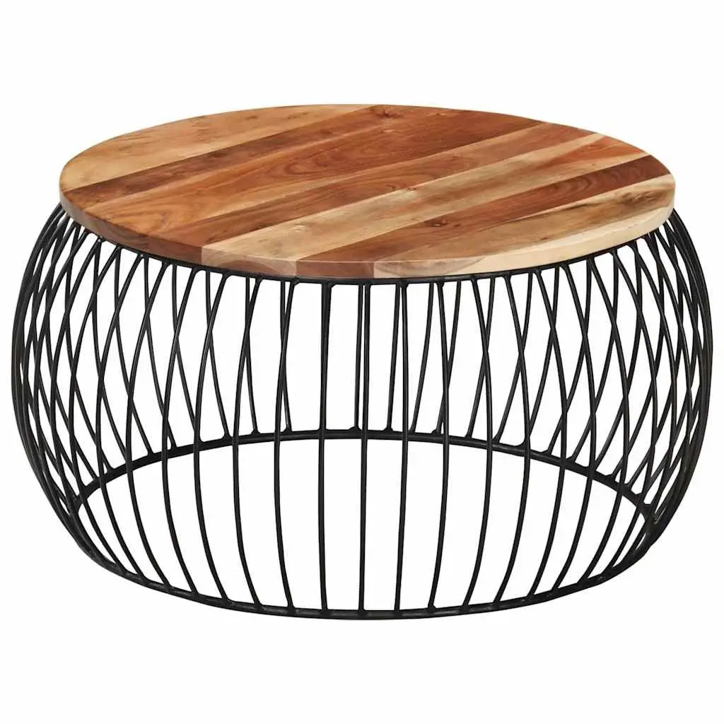 Coffee Table Solid Acacia Wood Ø68 cm Brown Powder Coated Iron Frame