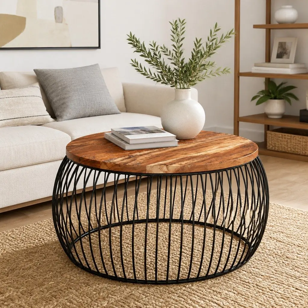 Coffee Table Reclaimed Wood Ø68cm Handmade Vintage Side Table