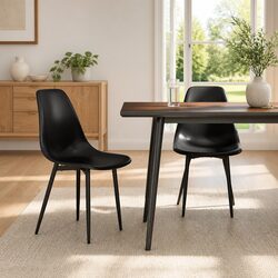 Dining Chairs 2 Pieces Black Kitchen Seating Ergonomic Curved Backrest Metal