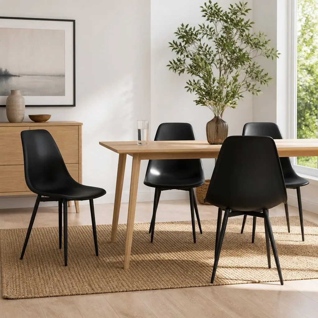 Dining Chairs Polypropylene Seat Ergonomic Curved Backrest Metal Legs Set of 4 Black