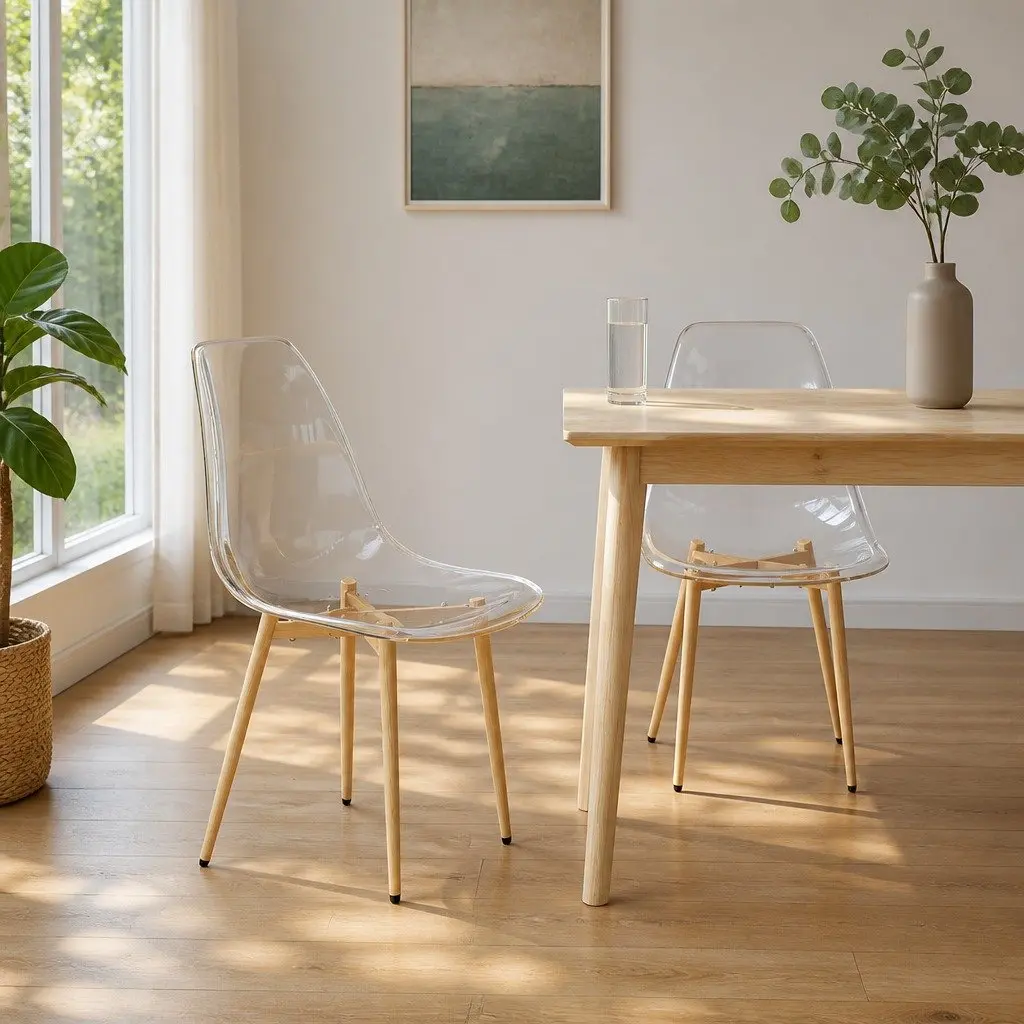 Transparent Dining Chairs Ergonomic Backrest Metal Legs 2 Piece Set for Kitchen Room Furniture
