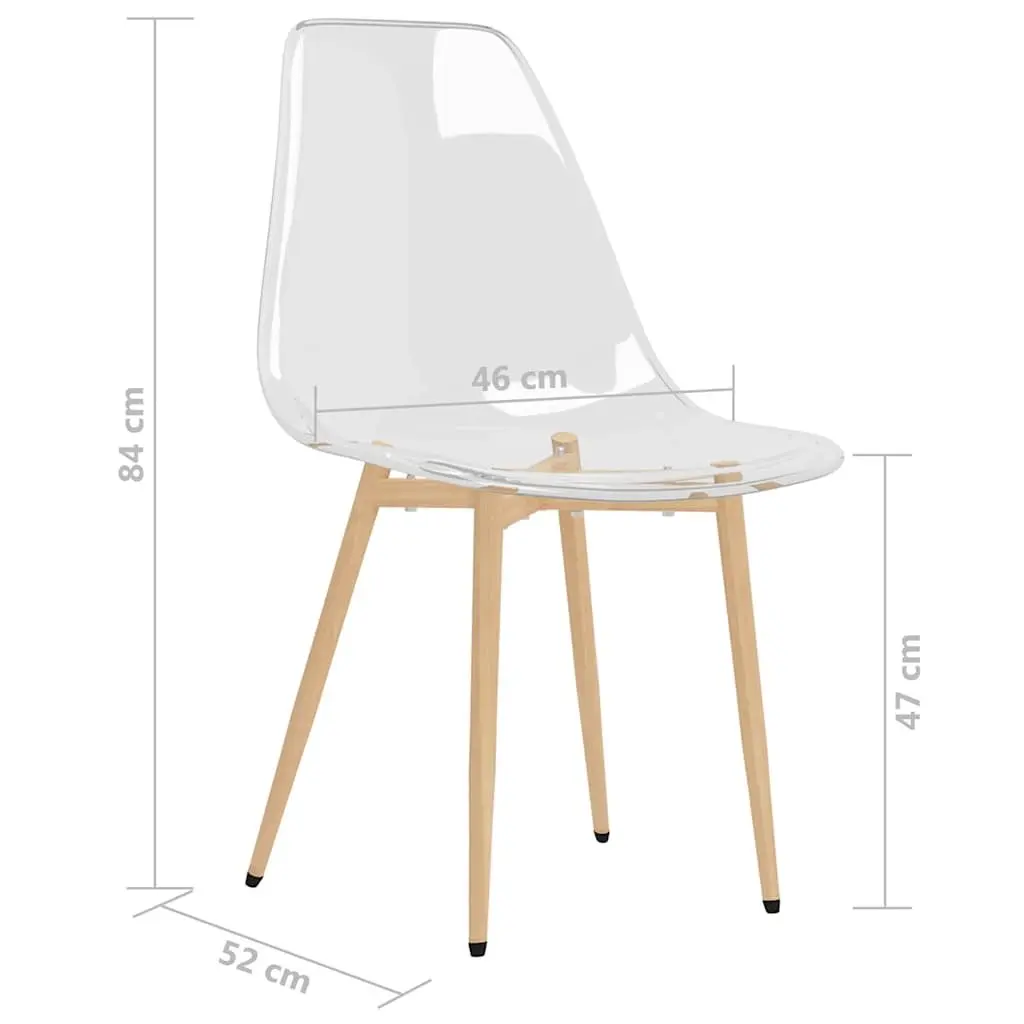 Transparent Dining Chairs Ergonomic Backrest Metal Legs 2 Piece Set for Kitchen Room Furniture