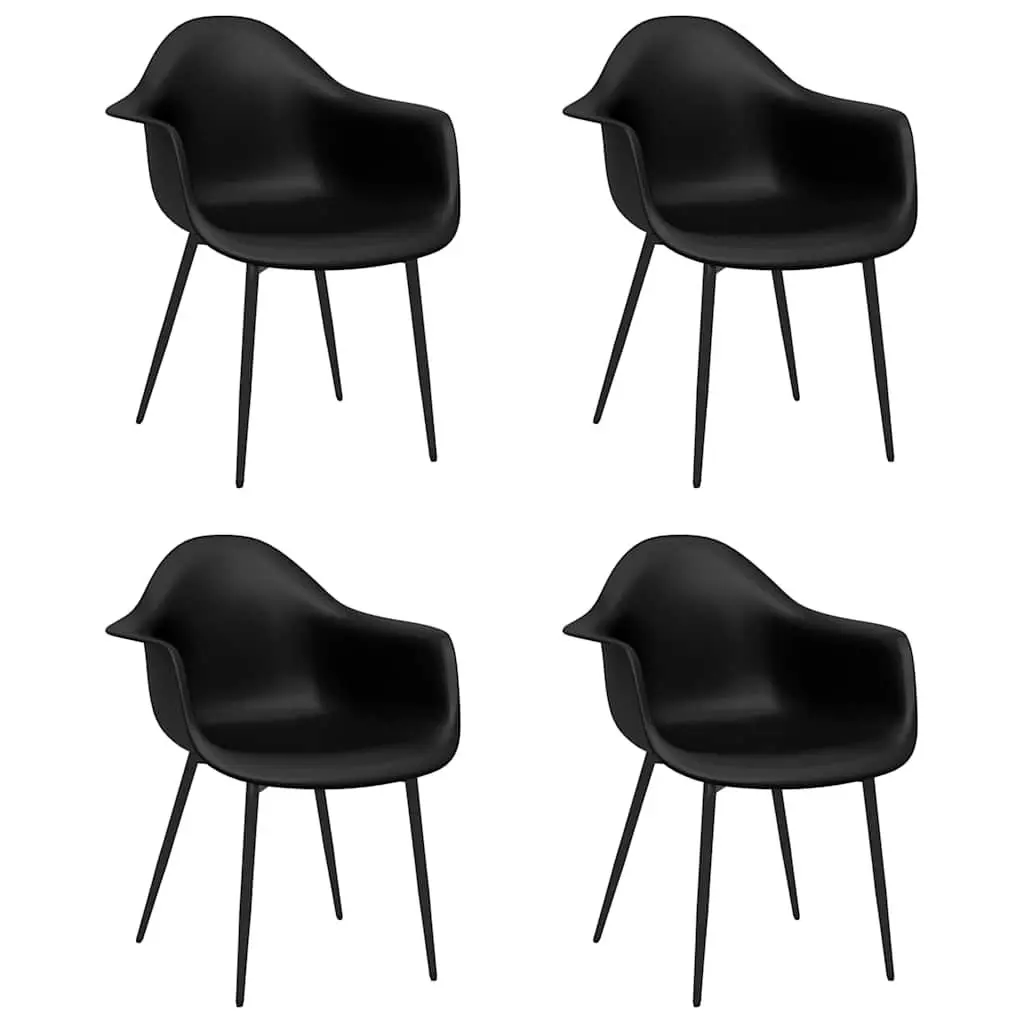 Black Ergonomic Dining Chairs 4 Piece Set Polypropylene Construction Curved Backrest