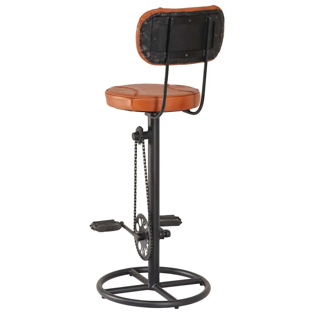 Bar Stools Solid Iron Frame Brown Upholstered Seating 2 Piece with Bicycle Pedal Footrests