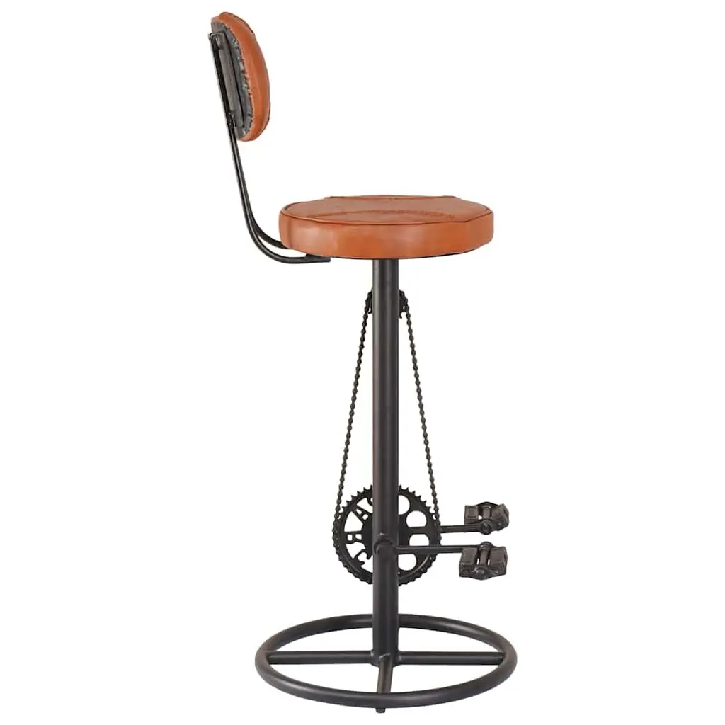 Bar Stools Solid Iron Frame Brown Upholstered Seating 2 Piece with Bicycle Pedal Footrests