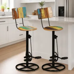 Bar Stools 2 pcs Solid Reclaimed Wood Kitchen Dining Room Seating Furniture