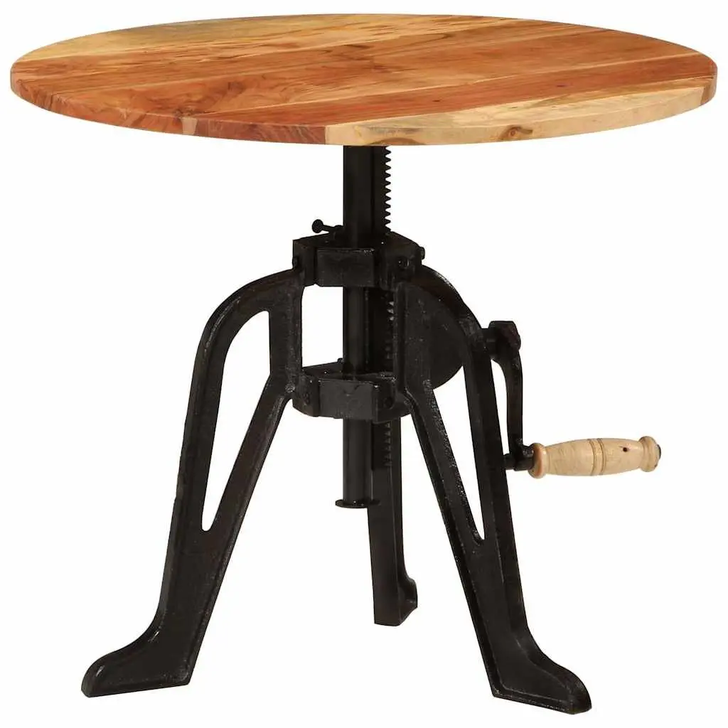 Adjustable Side End Table 60cm Solid Wood Acacia Cast Iron Living Room Accent