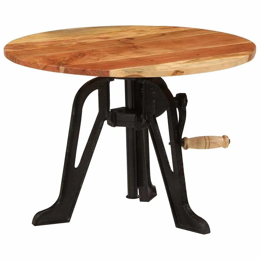 Adjustable Side End Table 60cm Solid Wood Acacia Cast Iron Living Room Accent