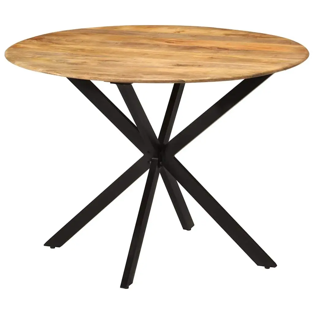 Dining Table Solid Mango Wood Round 110cm Brown Steel Frame