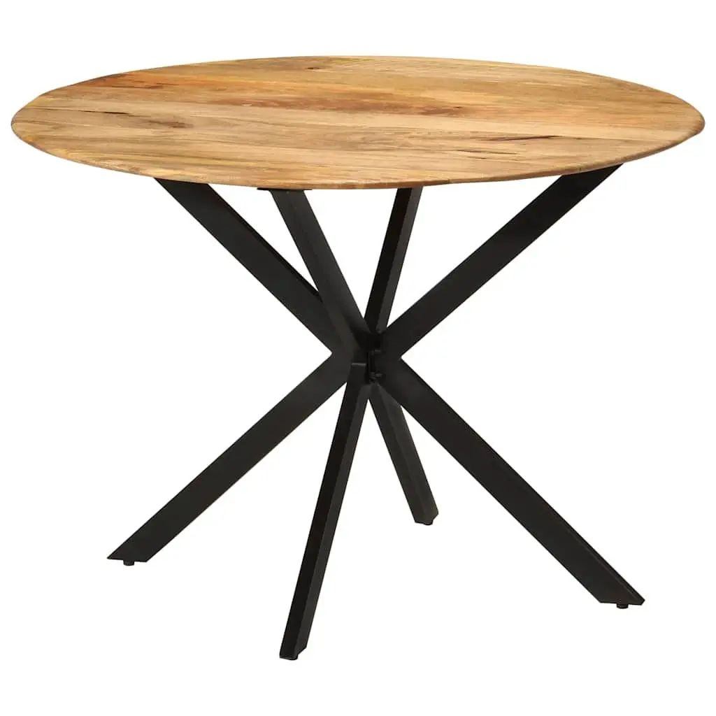 Dining Table Solid Mango Wood Round 110cm Brown Steel Frame