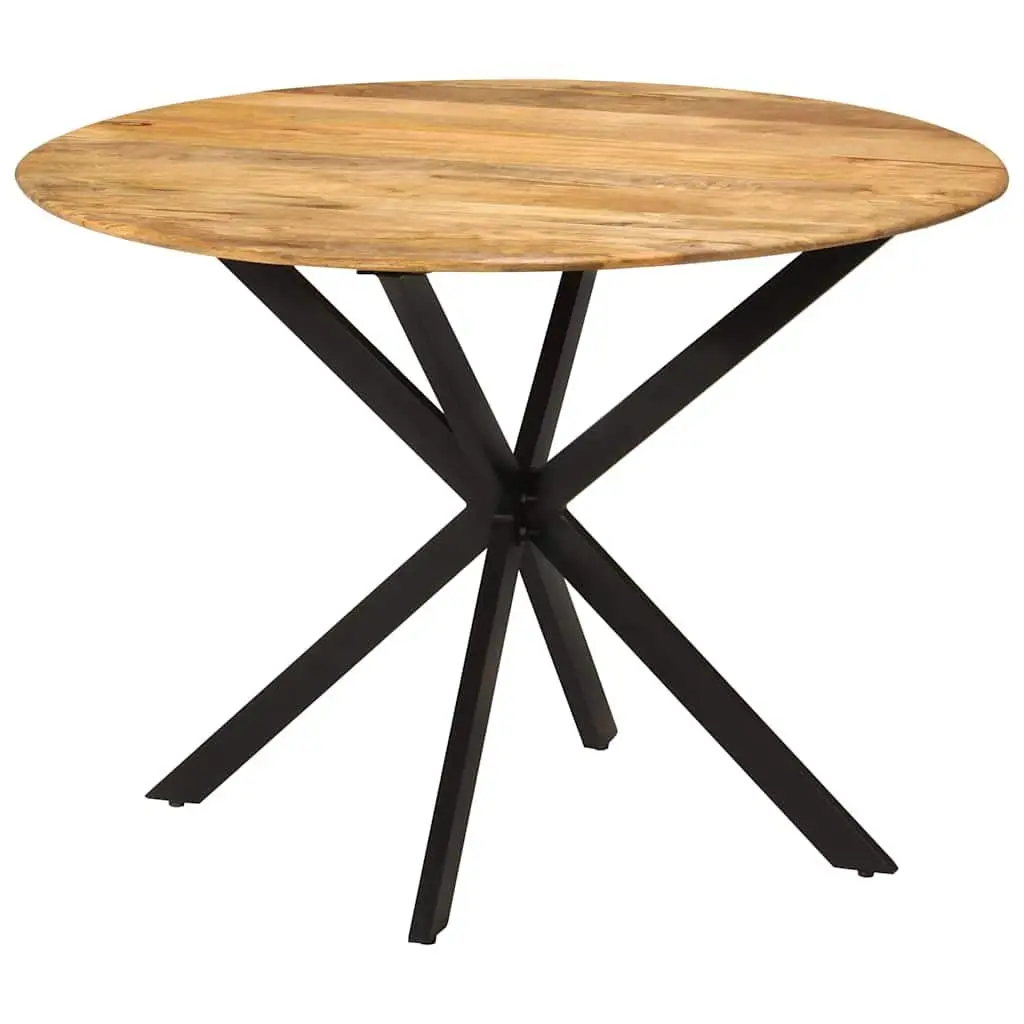 Dining Table Solid Mango Wood Round 110cm Brown Steel Frame