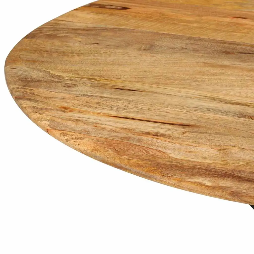 Dining Table Solid Mango Wood Round 110cm Brown Steel Frame