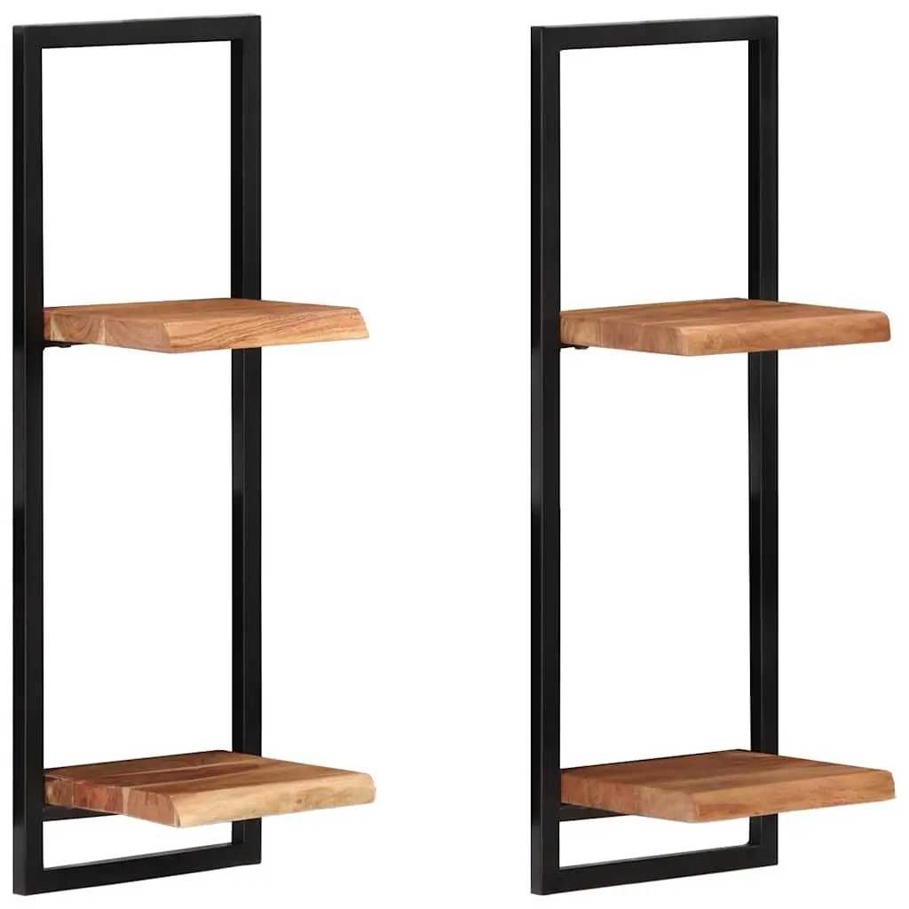 Wall Shelves Floating Acacia Wood 25 x 25 x 75 cm Brown 2 Pieces
