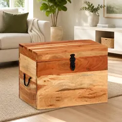 Functional Acacia Wood Chest for Home Storage 39x28x31cm