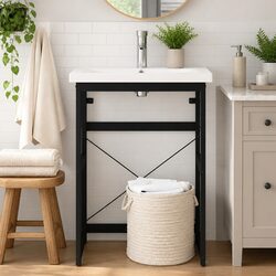 Bathroom Washbasin Frame Black Iron Storage Console Stand Vanity Unit