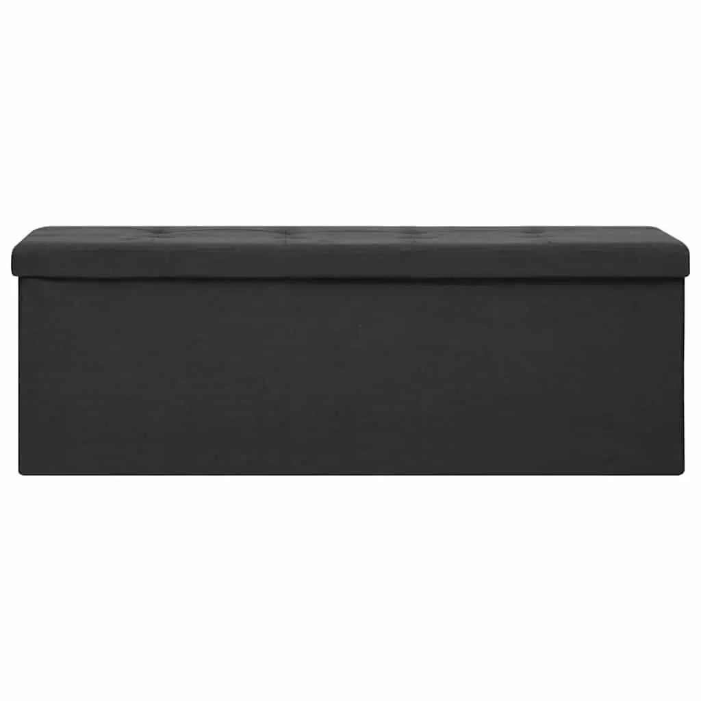 Folding Storage Bench Faux Linen Black MDF Size