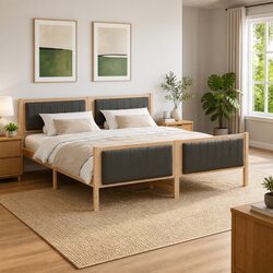 Bed Frame 180 x 200 cm Platform Design Solid Pine Wood Brown Dark Grey Bedroom