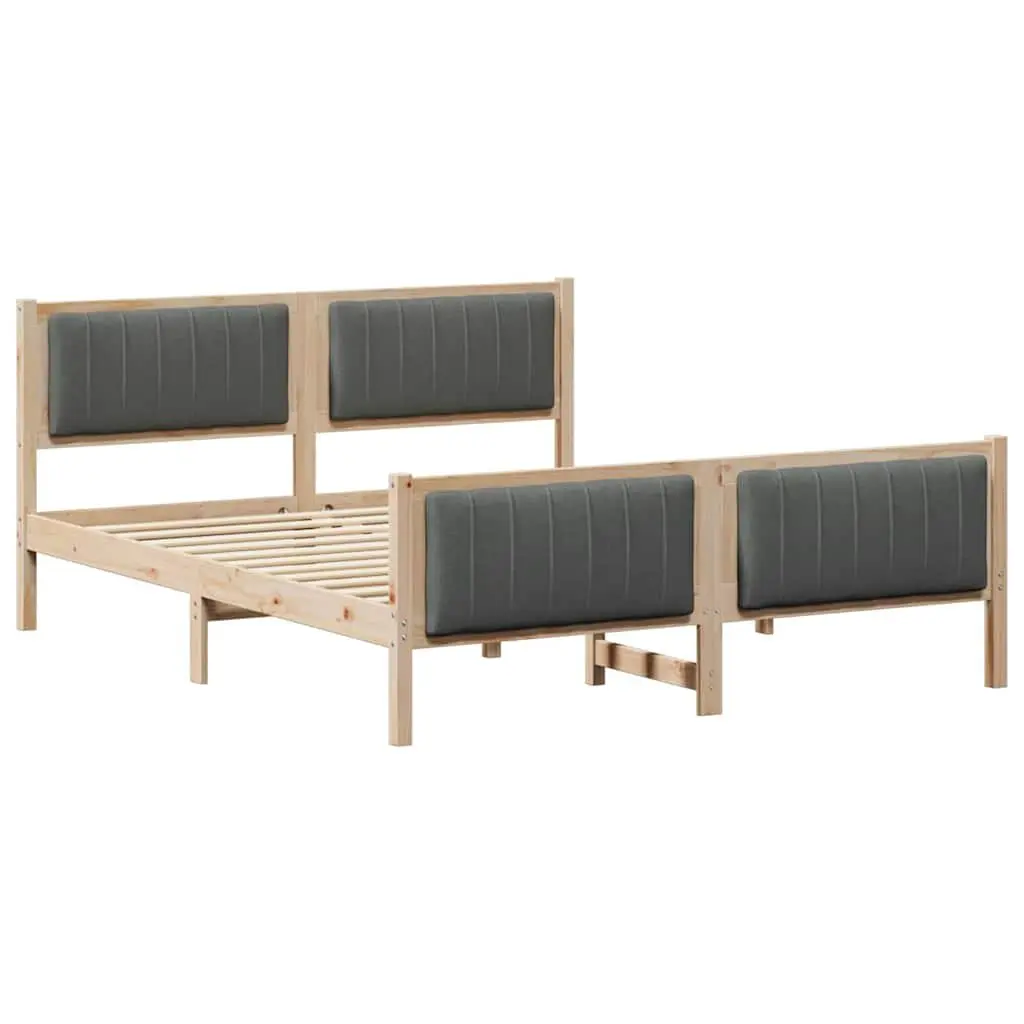 Solid Pine Wood Platform Bed Frame 150x200cm Brown Dark Grey Headboard Footboard