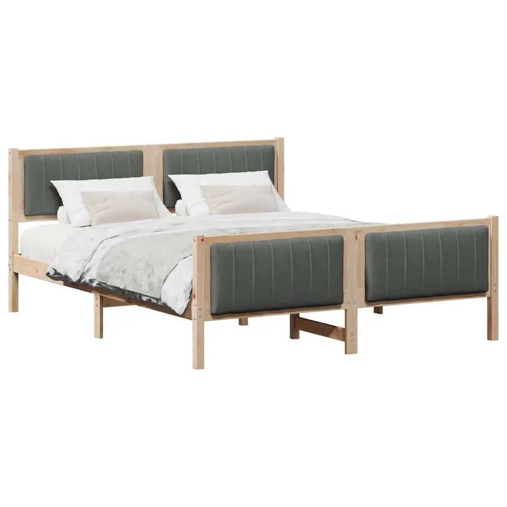 Solid Pine Wood Platform Bed Frame 150x200cm Brown Dark Grey Headboard Footboard