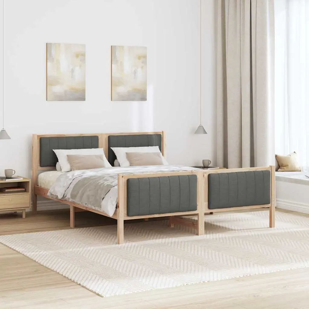 Solid Pine Wood Platform Bed Frame 150x200cm Brown Dark Grey Headboard Footboard