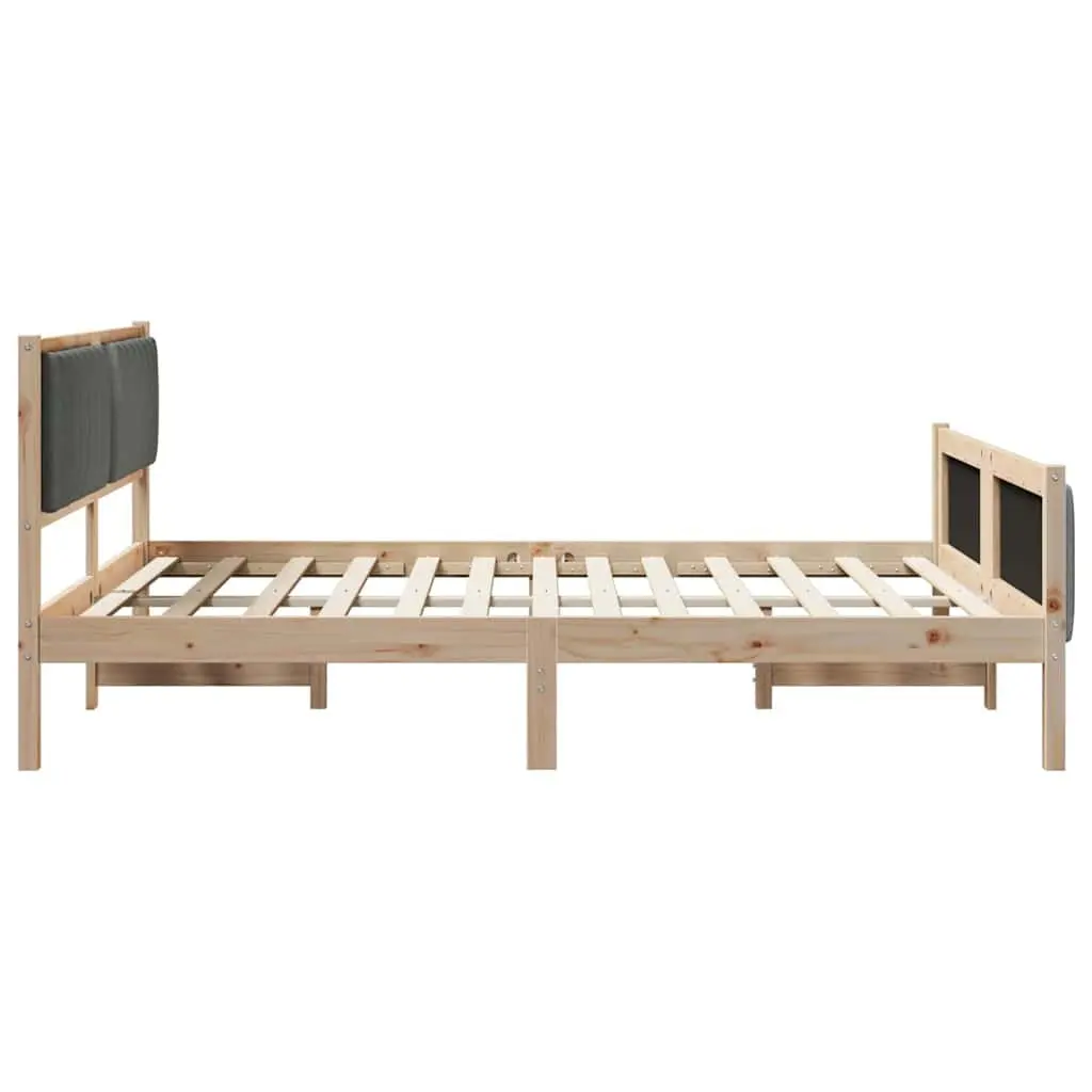 Solid Pine Wood Platform Bed Frame 150x200cm Brown Dark Grey Headboard Footboard