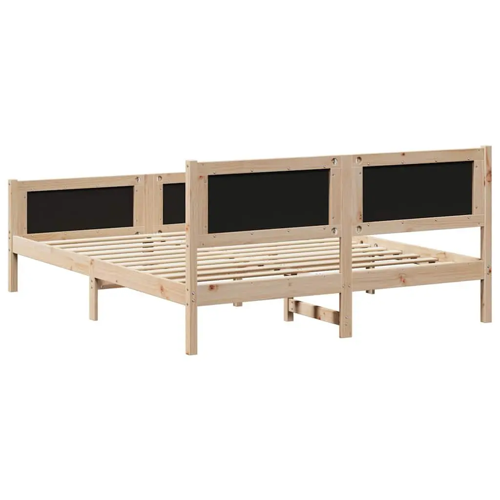 Solid Pine Wood Platform Bed Frame 150x200cm Brown Dark Grey Headboard Footboard