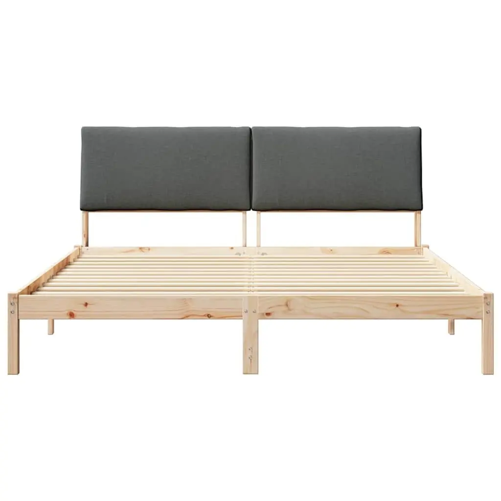 Bed Frame Solid Pine Wood 180 x 200 cm Brown Dark Grey Upholstered Headboard Modern Bedroom