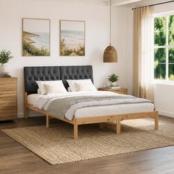 Bed Frame with Upholstered Headboard Brown 150 x 200 cm Platform Slatted Base