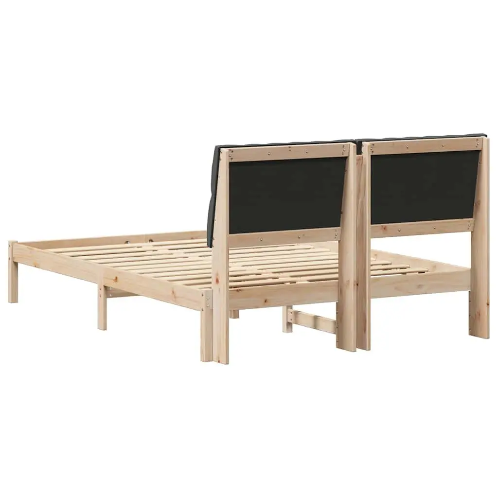 Bed Frame Platform Solid Pine Wood 150 x 200 cm Brown with Light Grey Upholstered Headboard