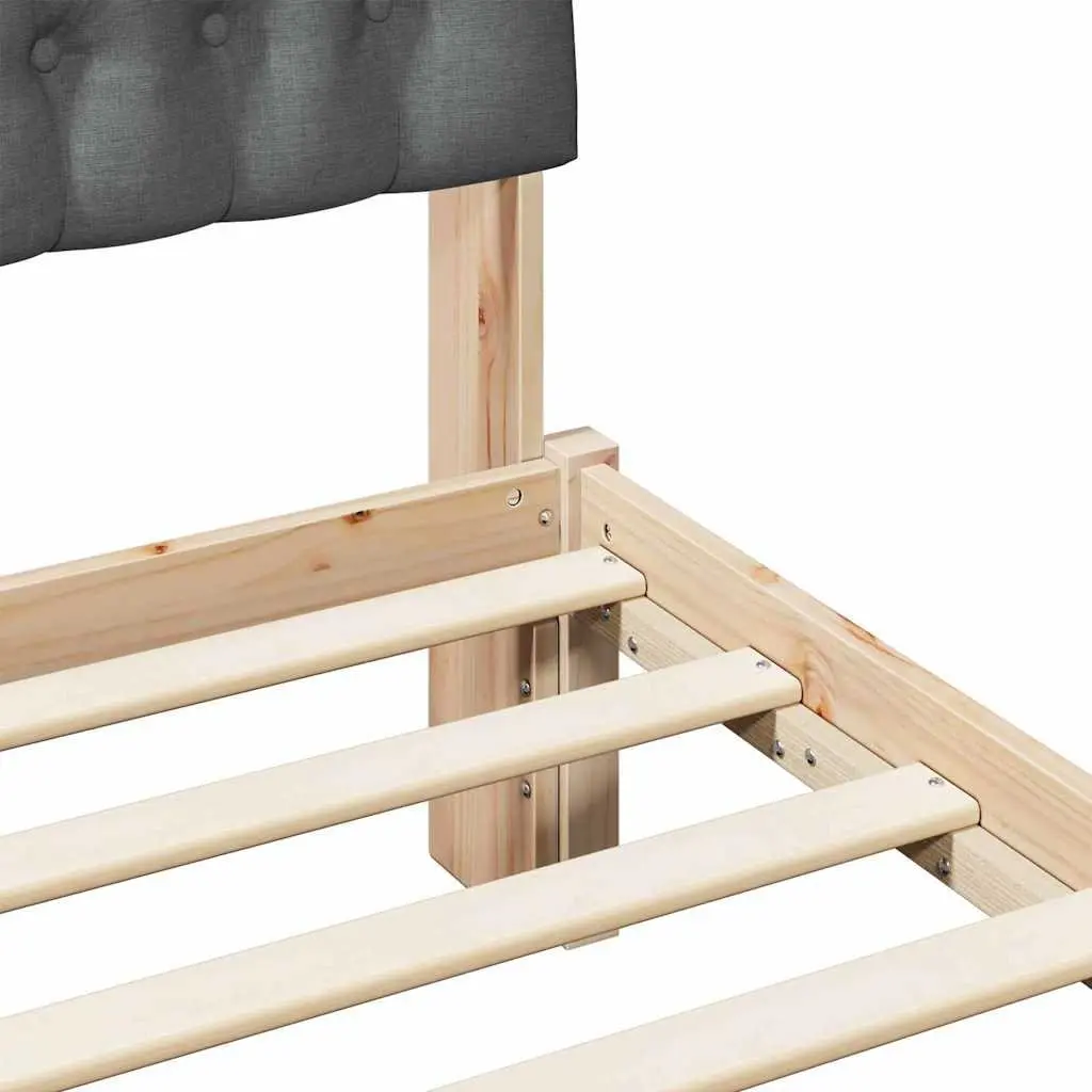 Bed Frame Platform Solid Pine Wood 150 x 200 cm Brown with Light Grey Upholstered Headboard
