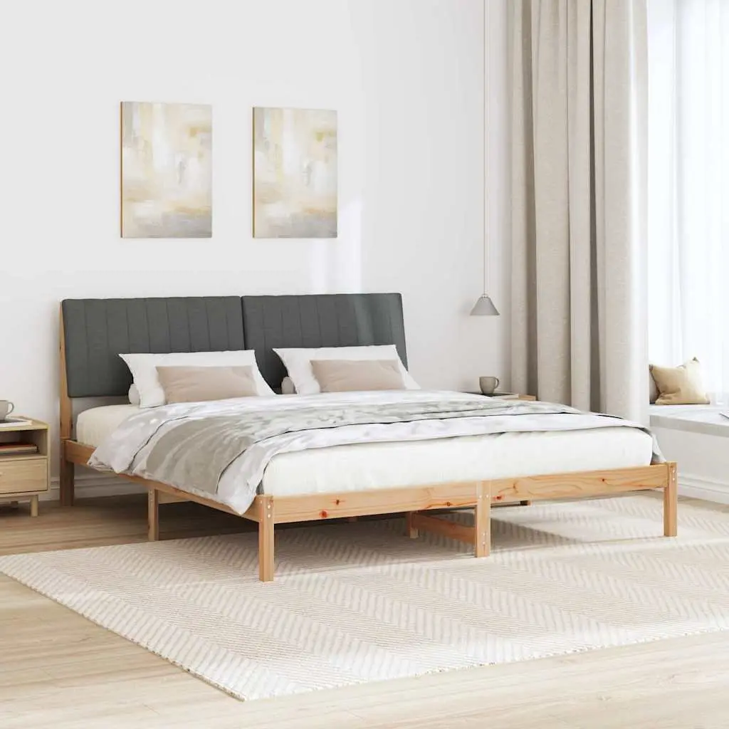 Bed Frame with Headboard Brown 180 x 200 cm Solid Pine Wood Platform Slatted