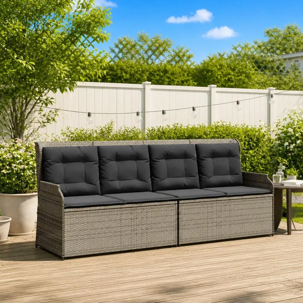 Garden Bench Poly Rattan Grey Outdoor Furniture Reclining Seating