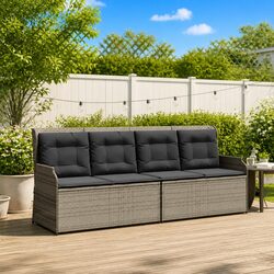 Garden Bench with Cushion Grey Outdoor Furniture Reclining Seating Patio