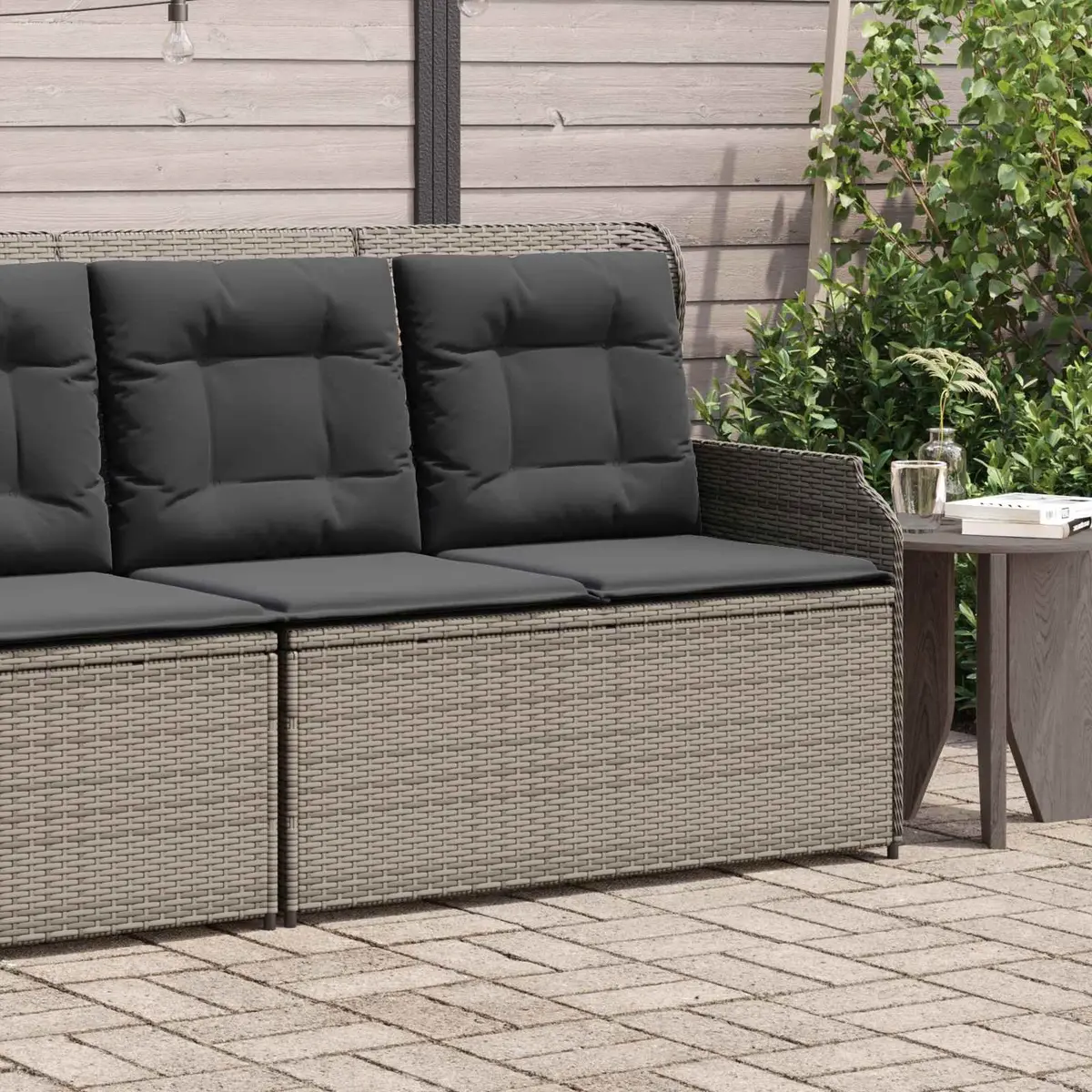 Garden Bench Poly Rattan Grey Outdoor Furniture Reclining Seating