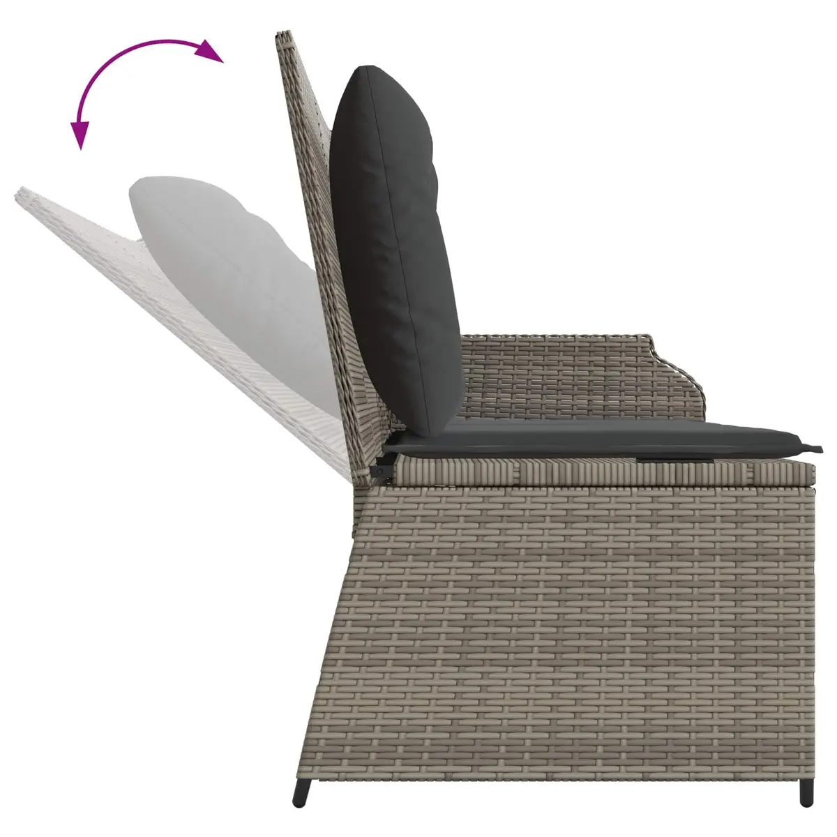 Garden Bench Poly Rattan Grey Outdoor Furniture Reclining Seating