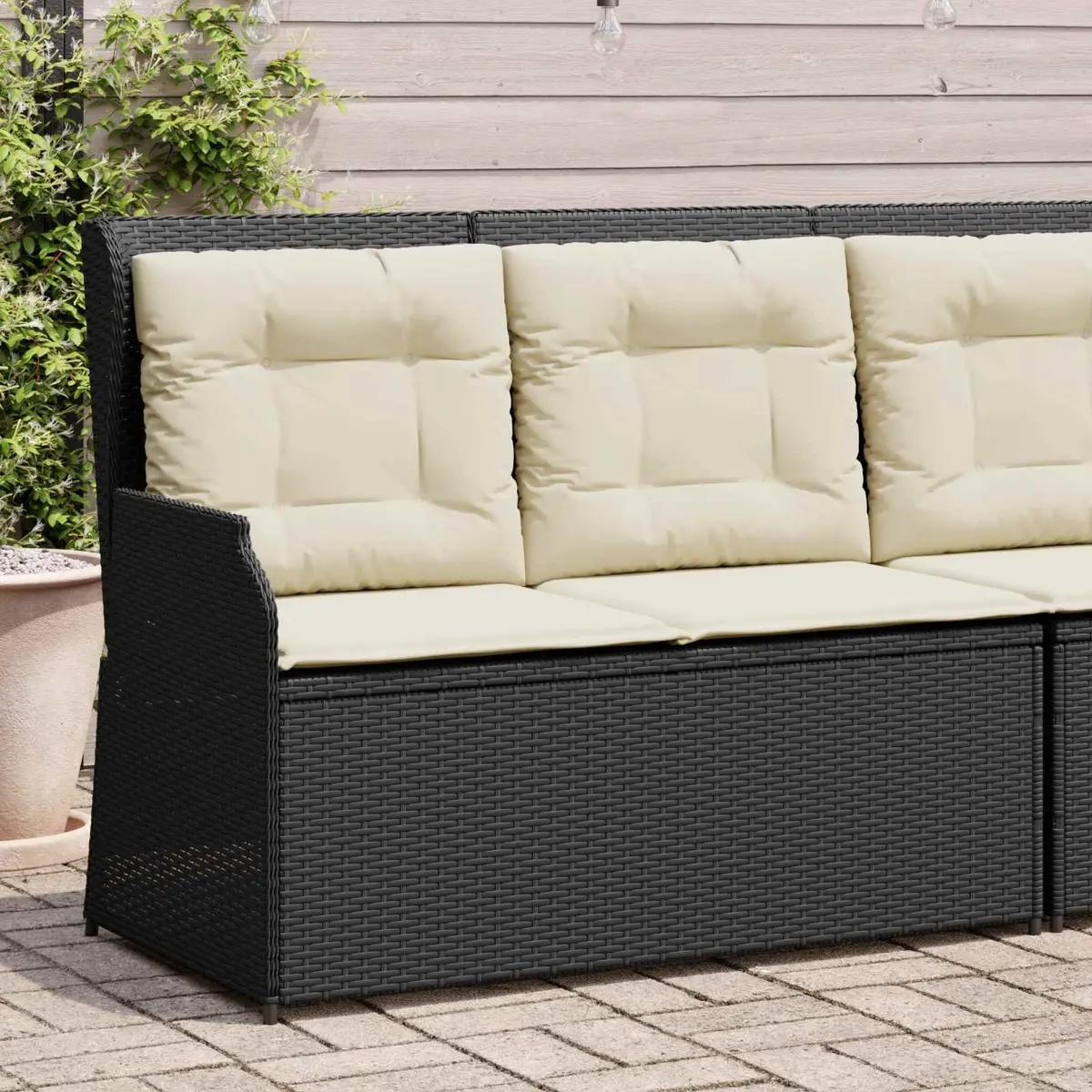 Garden Bench Rattan Multi-Position Adjustable Outdoor Seating Black