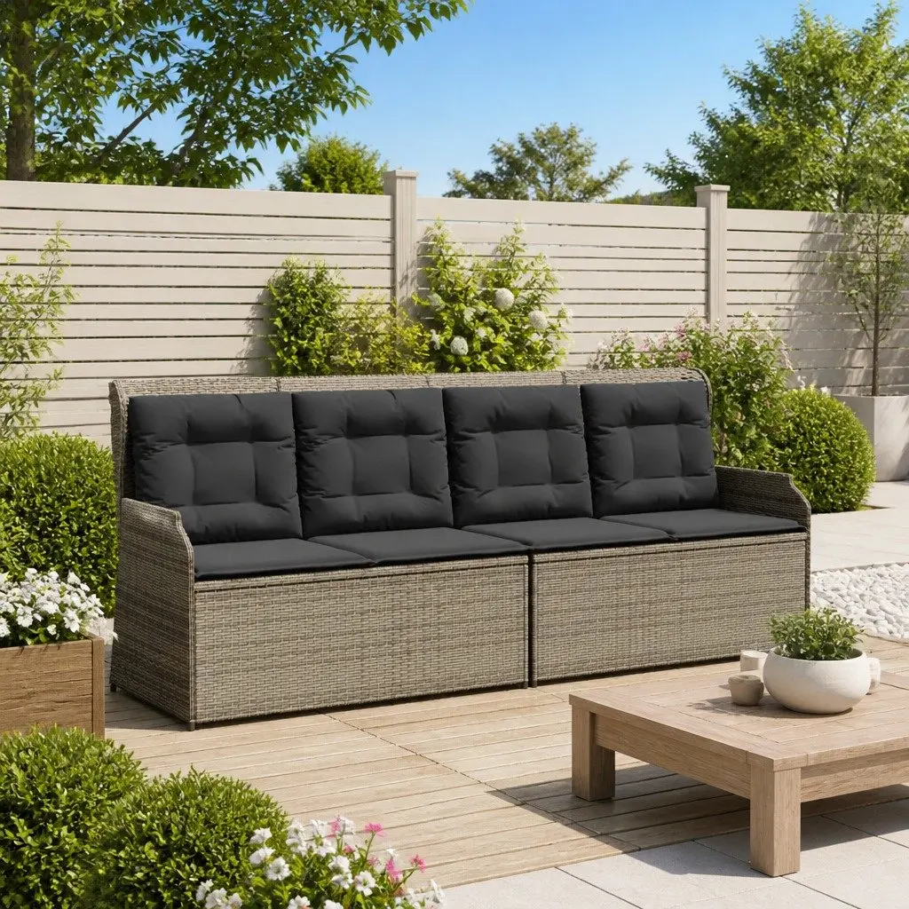 Reclining Garden Bench Grey Poly Rattan Multi-Position Outdoor Furniture