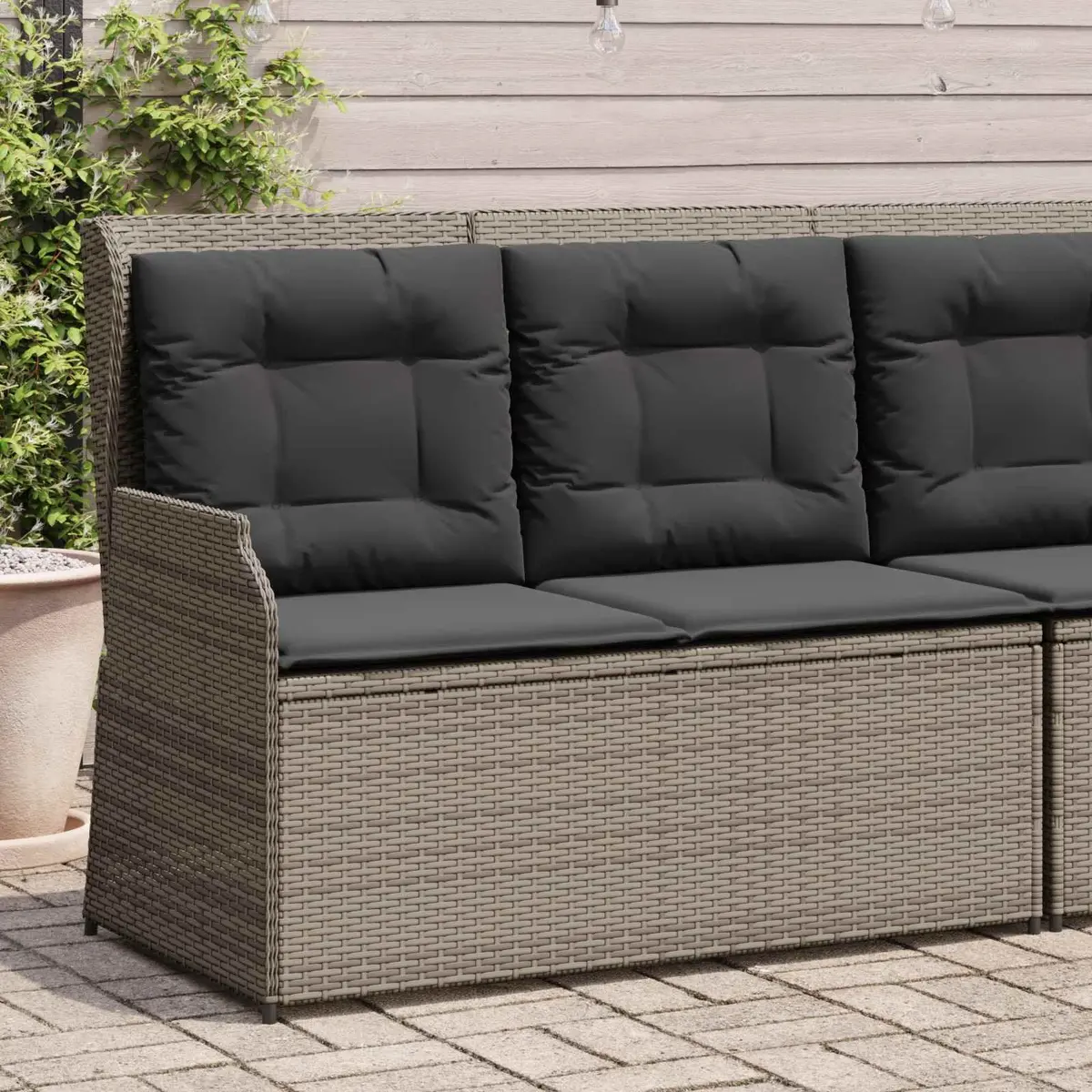 Reclining Garden Bench Grey Poly Rattan Multi-Position Outdoor Furniture