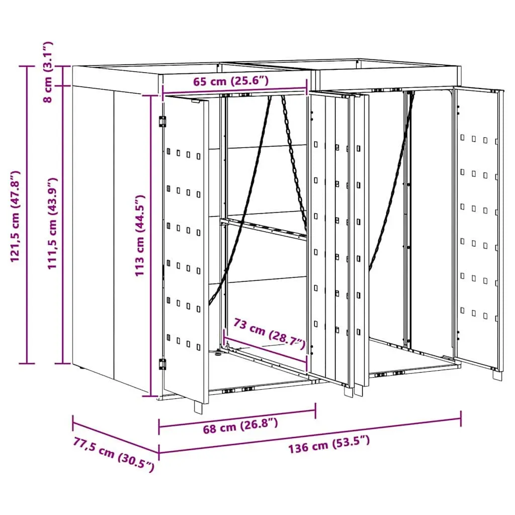 Wheelie Bin Storage 2 Bins Black Garden Outdoor Waste Container Enclosure