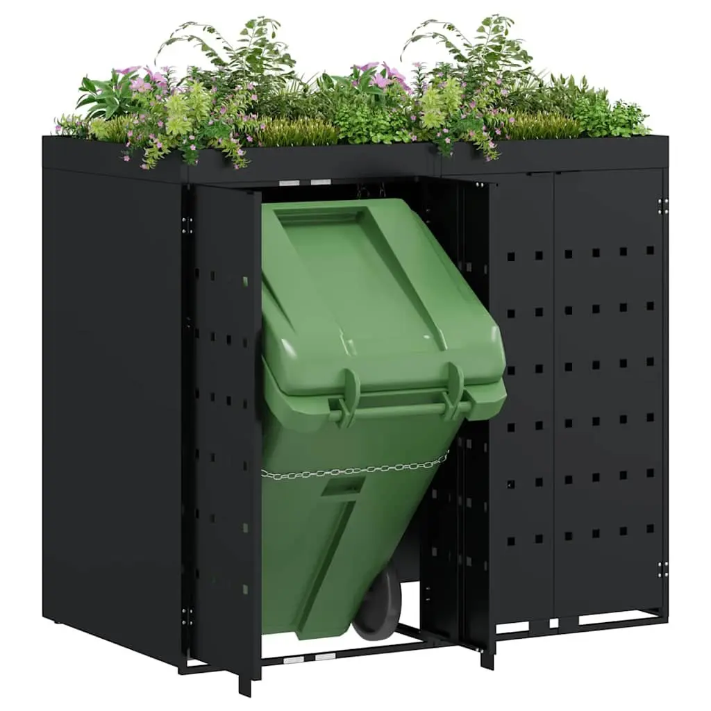 Wheelie Bin Storage 2 Bins Black Garden Outdoor Waste Container Enclosure