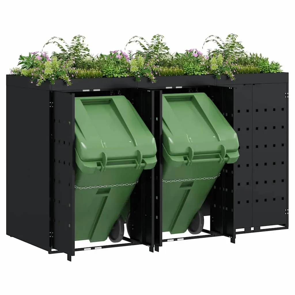 Wheelie Bin Storage 3 Bins Black Outdoor Garden Waste Container Enclosure Modern